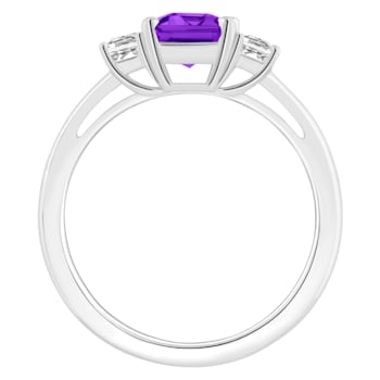 8x6mm Emerald Cut Amethyst And White Topaz Rhodium Over Sterling Silver
3-Stone Ring