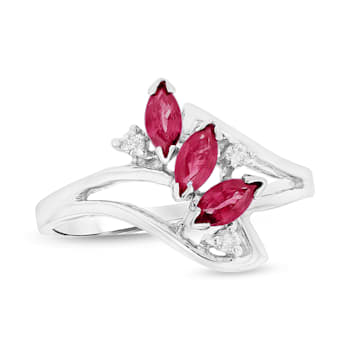 0.41ctw Diamond and Ruby Marquise Ring in 14k White Gold