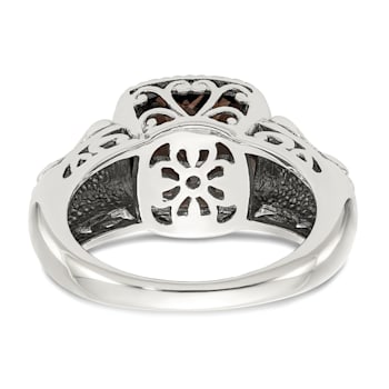 Brown Smoky Quartz Sterling Silver with 14K Gold Accent Antiqued Ring