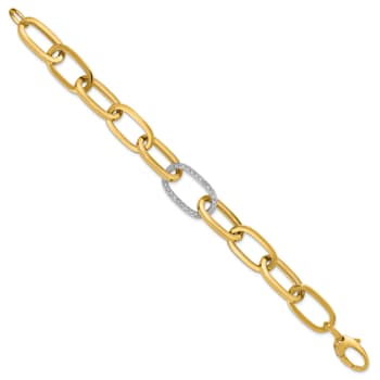14K Yellow Gold with White Rhodium Diamond Oval 8-inch Bracelet 0.50ctw