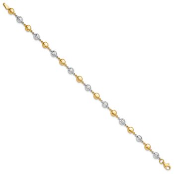 14k Yellow Gold and 14k White Gold Polished Diamond-Cut Puffed Circles Bracelet