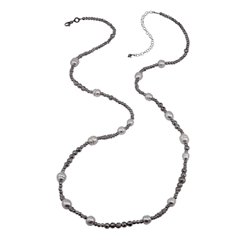 8-10mm Round Gray Freshwater Pearl and Black Rhodium Over Sterling
Silver Bead Necklace