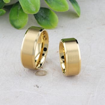 RADIATE Gold-Plated Titanium Flat Brushed Center Men's Wedding Ring With
Beveled Polished Edges 8mm