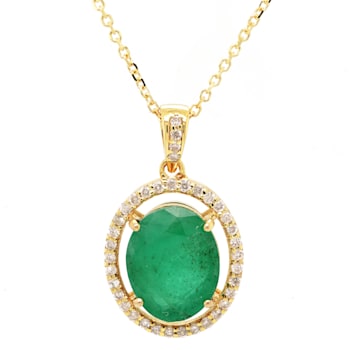 4.24 Ctw Emerald and 0.28 Ctw White Diamond Pendant in 14K YG