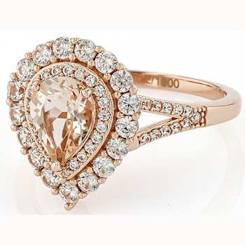 Morganite Pear And White Zircon Ring In 18K Rose Gold Over Sterling
Silver 1.75ctw