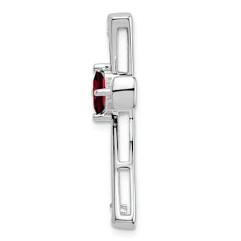 Rhodium Over 14k White Gold Garnet and Diamond Cross Chain Slide Pendant