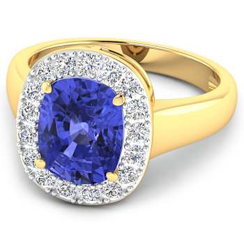 3.41ctw Violet Tanzanite and Diamond 14K Yellow Gold Halo Ring
