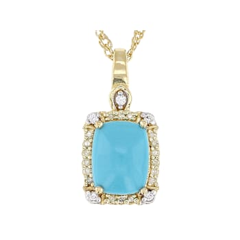 Turquoise With Yellow Diamond And White Zircon Pendant Necklace In 18K
Gold Over Sterling Silver