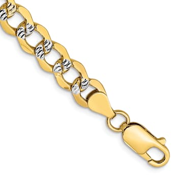 14K Two-tone Gold Diamond-Cut Pave Curb Chain Bracelet