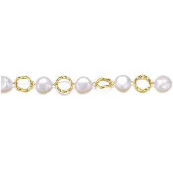 Pear Shape Pearl And CZ Chain Bracelet In 14K Gold Over Sterling Silver