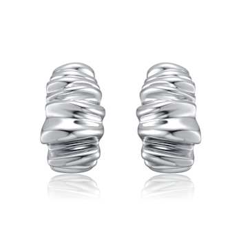 Waffled Wave Drop Earrings In Rhodium Over Brass