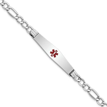 Rhodium Over 14k White Gold Medical Soft Diamond Shape Red Enamel Figaro
ID Bracelet
