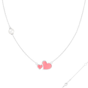 6.5-7mm Off Round White Cultured Freshwater Pearl and Pink enamel
Rhodium Over Sterling Necklace