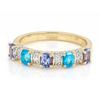 Tanzanite, Neon Blue Apatite And White Zircon Ring In 18K Gold Over
Sterling Silver 0.94ctw