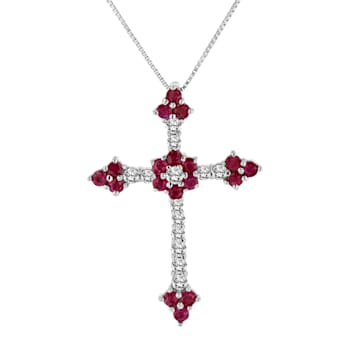 1.10ctw Ruby and Diamond Cross Pendant in 14k White Gold