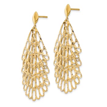 14K Yellow Gold Polished and Textured Post Dangle Earrings