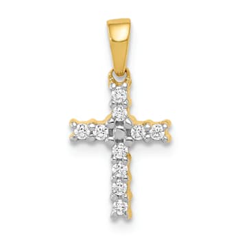 14K Yellow Gold and Rhodium 1/10ct. Diamond Latin Cross Pendant