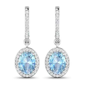 1.92ctw 14K White Gold Aquamarine and White Diamond Halo Earrings