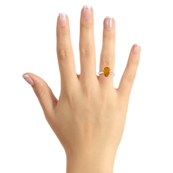 12x8mm Pear Shape Citrine Rhodium Over Sterling Silver Ring