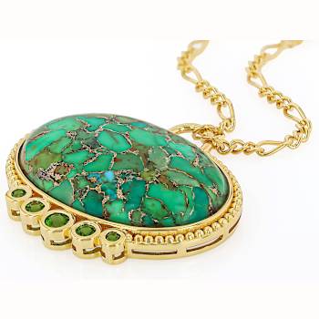 Green Turquoise And Chrome Diopside Medallion Pendant Necklace In 18K
Gold Over Sterling Silver