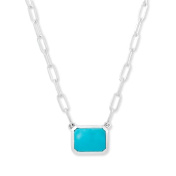 Turquoise Bezel Solitaire Necklace In Sterling Silver