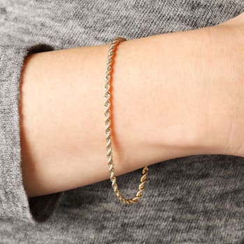 14K Yellow Gold 2.5 mm Diamond Cut Rope Chain Bracelet, 8 Inches