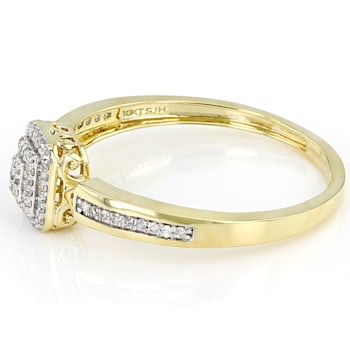 White Diamond 10K Yellow Gold Cluster Ring 0.15ctw