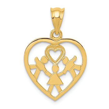 14k Yellow Gold 3 Children in Heart Charm