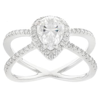 Pear And Round Moissanite Open Design Ring In White Metal