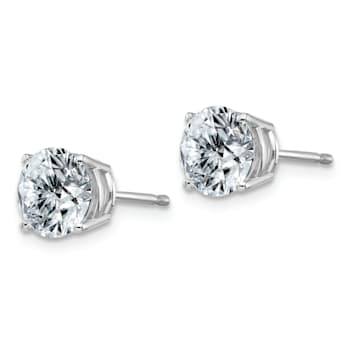 Rhodium Over 14K White Gold 2ct. 6.5mm Round J-K Color Moissanite Earrings