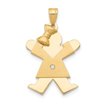 14K Yellow Gold Satin I1/G-H Diamond Girl with Bow Pendant