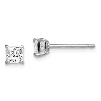 Sterling Silver Rhodium-plated 4mm Square CZ Stud Earrings
