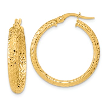 14k Yellow Gold 1" Polished Diamond-Cut Inside and Out Fancy Hoop Earrings