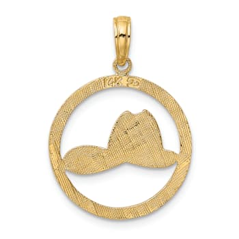 14k Yellow Gold Textured Fireman Helmet in Disk pendant