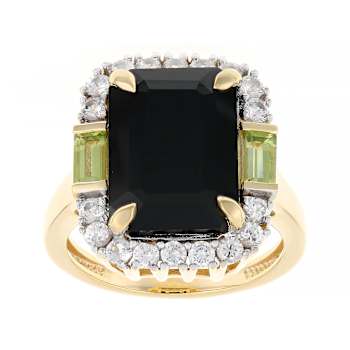 Black Spinel, Peridot And White Zircon Ring In 18K Gold Over Sterling
Silver 8.41ctw