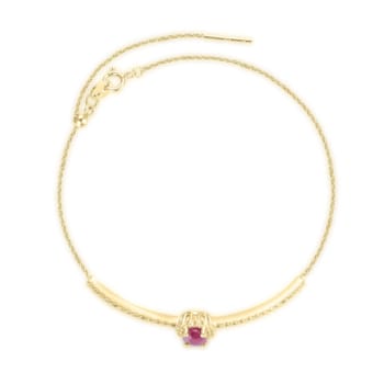 Ruby and White Topaz 14K Yellow Gold Over Sterling Silver Bolo Bracelet
