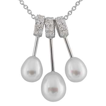 6.5-8mm Drop White Cultured Freshwater Pearl and CZ Rhodium Over
Sterling Silver Pendant