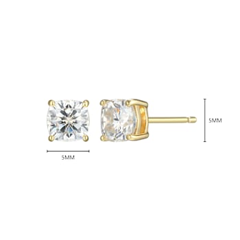 Square Cushion Cut Moissanite 14k Yellow Gold Over Silver Stud Earrings
1.20ctw DEW