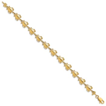 14k Yellow Gold Polished and Textured Sea Turtle Link Bracelet