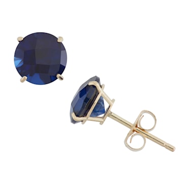 Lab Created Blue Sapphire Round 10K Yellow Gold Stud Earrings, 1.9ctw