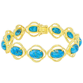 Turquoise Oval Station Bracelet In 18K Gold Over Sterling Silver 12x8mm