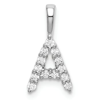 Rhodium Over 14K White Gold Lab Grown Diamond Letter A Initial Pendant