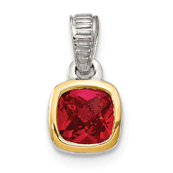 Rhodium Over Sterling Silver with 14k Accent Lab Created Ruby Pendant