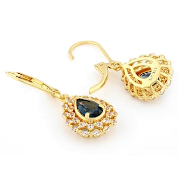 Blue Topaz And Lab White Sapphire Dangle Earrings In 18K Gold Over
Sterling Silver 3.31ctw