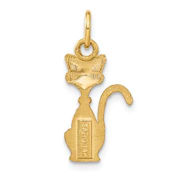 14k Yellow Gold Satin and Diamond-Cut Tom Cat Pendant