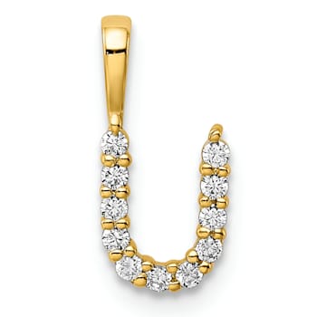 14K Yellow Gold Lab Grown Diamond Letter U Initial Pendant