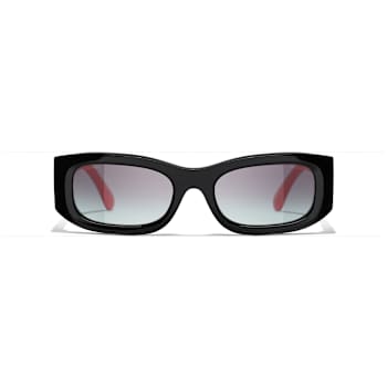 Chanel Black and Red Rectangular Frames / Gray Gradient Lenses Sunglasses