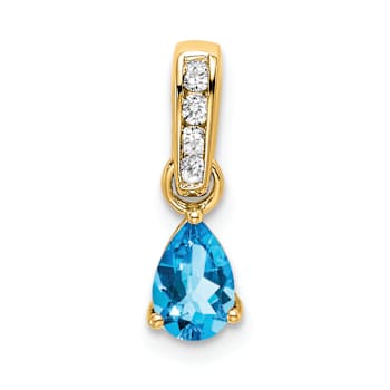 10k Yellow Gold 0.5 cttw Pear Blue Topaz and Accent Diamond Pendant