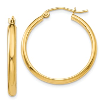 14k Yellow Gold Polished 1" Hoop Earrings