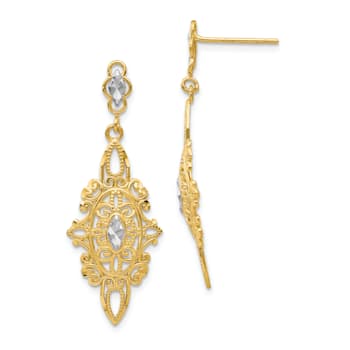 14k Yellow Gold and Rhodium Over 14k Yellow Gold Diamond-Cut Filigree
Dangle Earrings